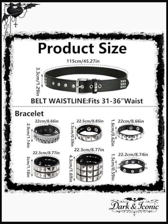 Studded Belt & Bracelet Set - Punk Goth Rivet Spike Chain Y2K Emo Grunge main image 7